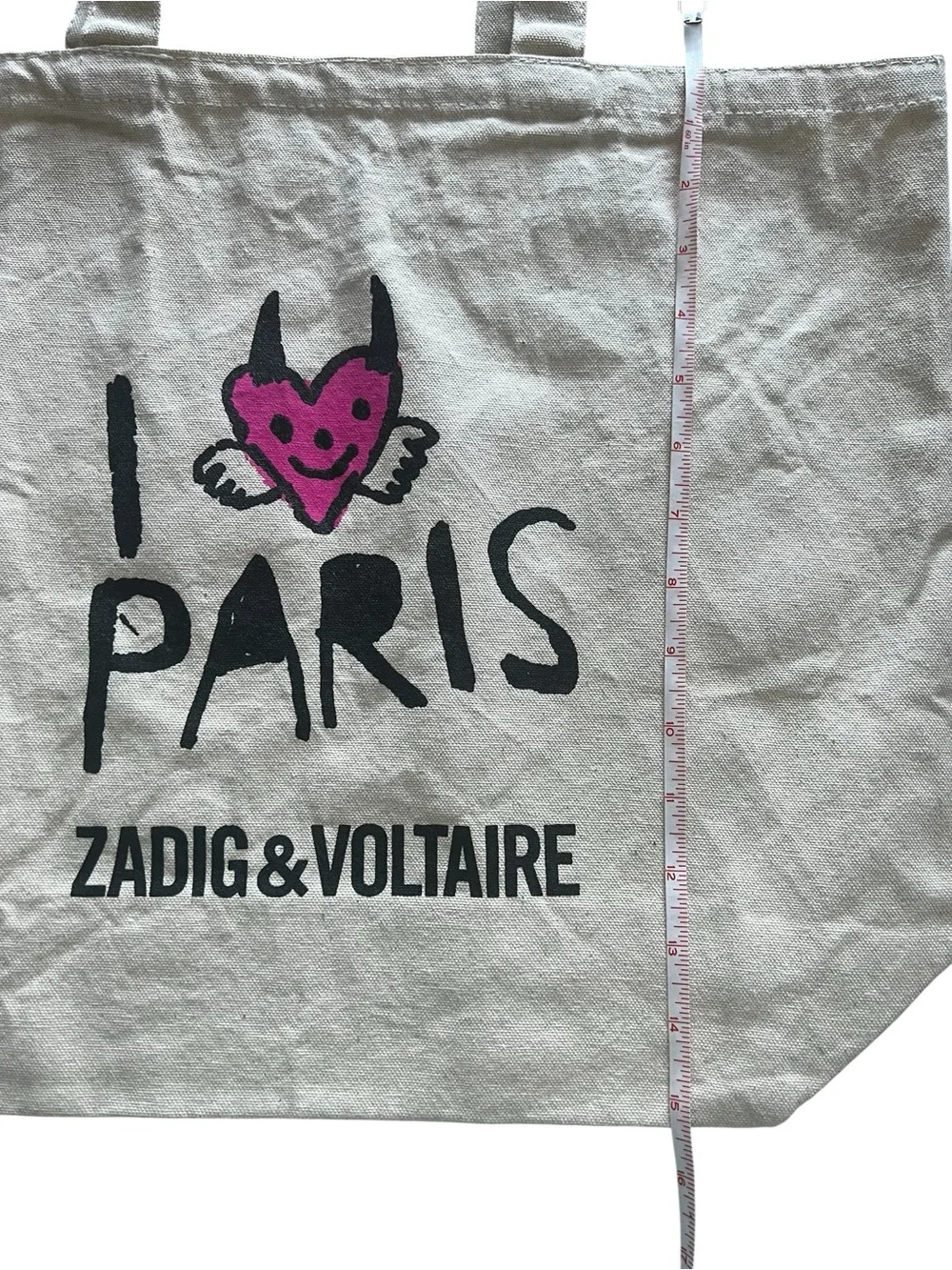 Zadig & Voltaire Natural Canvas Tote with Pink Heart Graphic GWP
